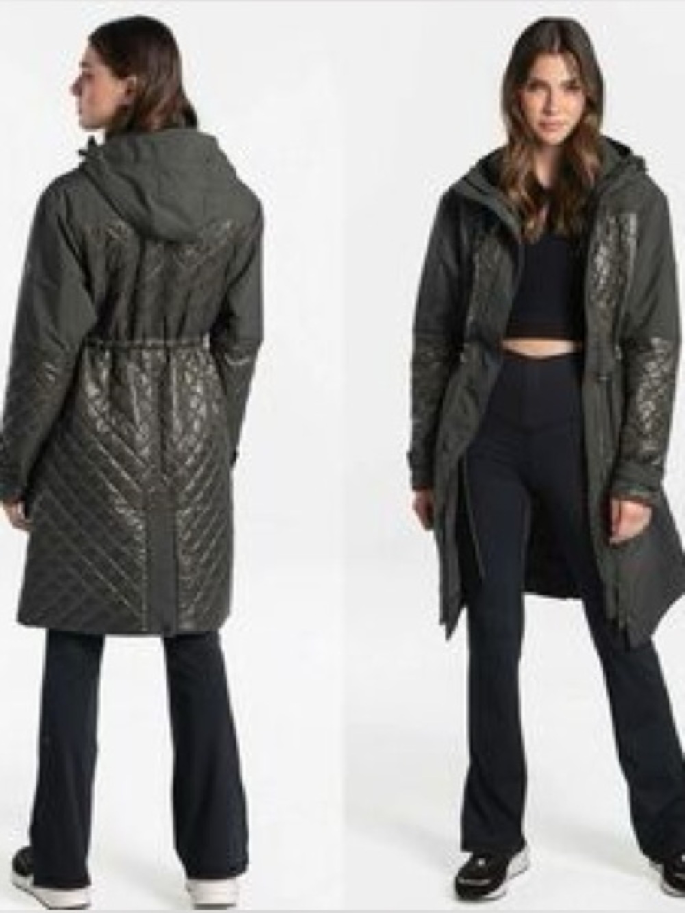 Lole Avery Insulated Quilted Hooded Long Parka Jacket - Olive Green Medium NEW